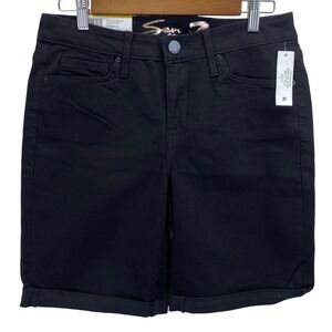 Seven 7 Jeans Sunset Bermuda Black Rolled Cuff Shorts Size 8 Stretch NWT